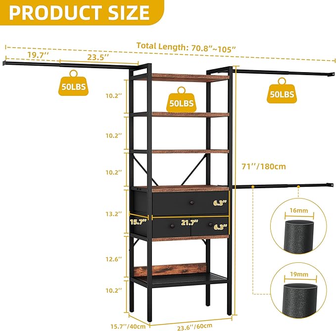 Closet System, Walk In Closet Organizer Systems with 3 Drawers