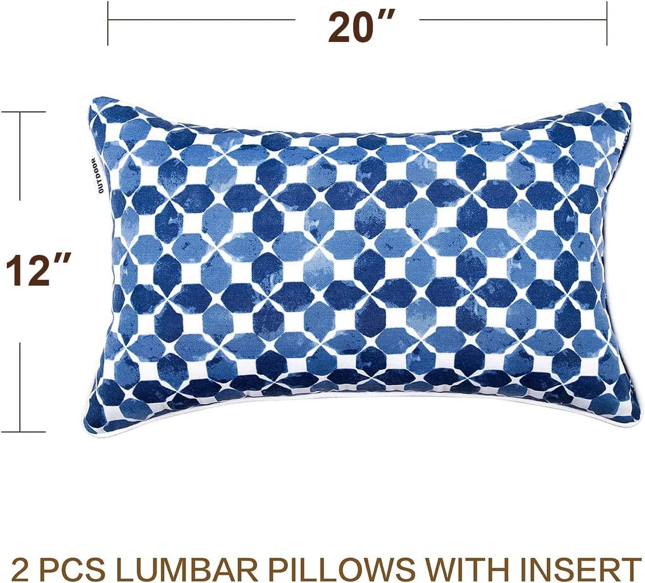 Outdoor Lumbar Pillows Waterproof Set of 2 Outdoor Pillows with Insert Included 12×20 Inch