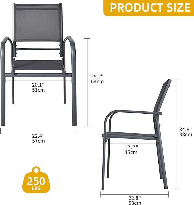 Aluminum Outdoor Dining Chairs Set of 2, Patio Dining Chairs with Armrest