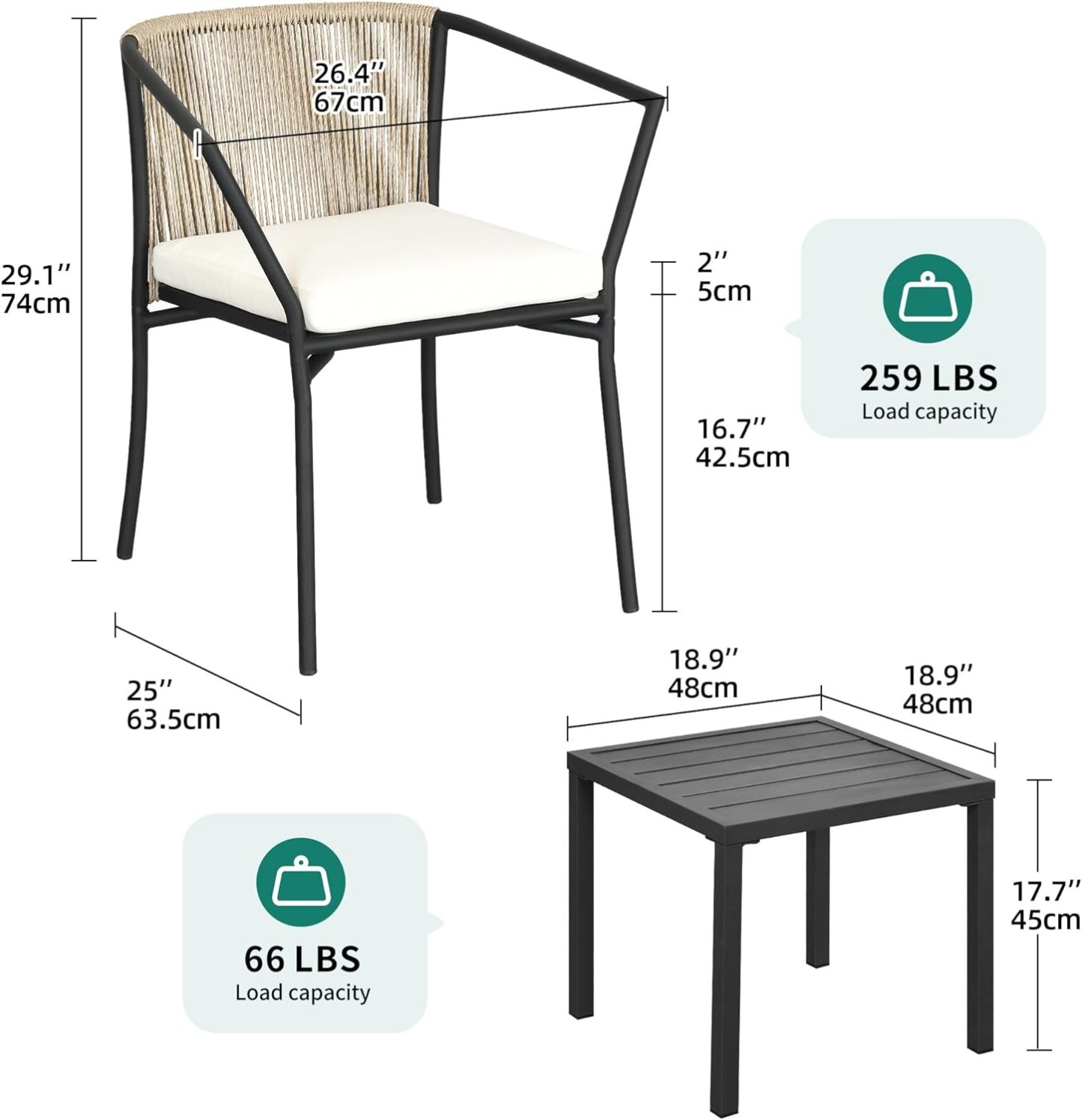 Wicker 3-Piece Outdoor Bistro Set, All-Weather Patio Conversation Set with Stackable Chairs & Table