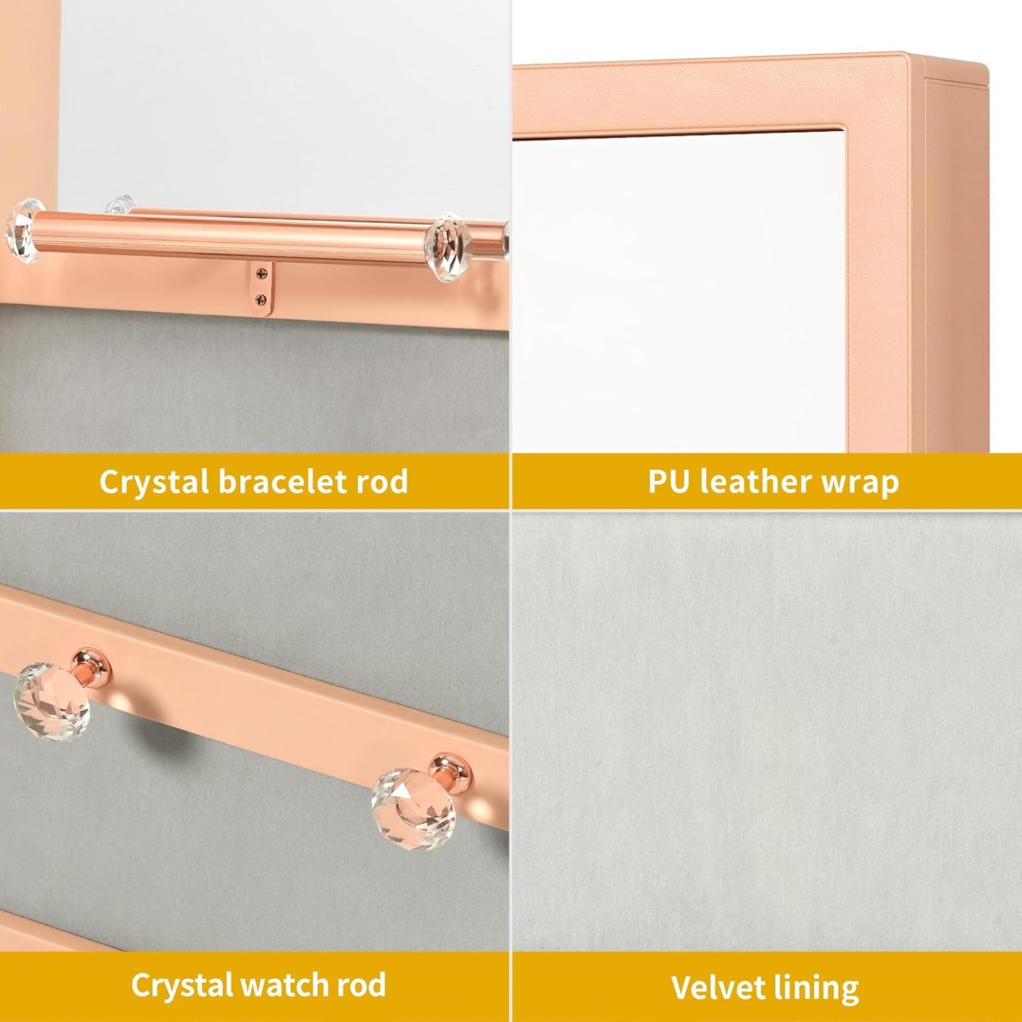 Mirror Jewelry Cabinet Wall Mounted Jewelry Cabinet, Door Hanging LED Jewelry Organizer with Full Length Mirror/Built-in Makeup Mirror/4 Drawers
