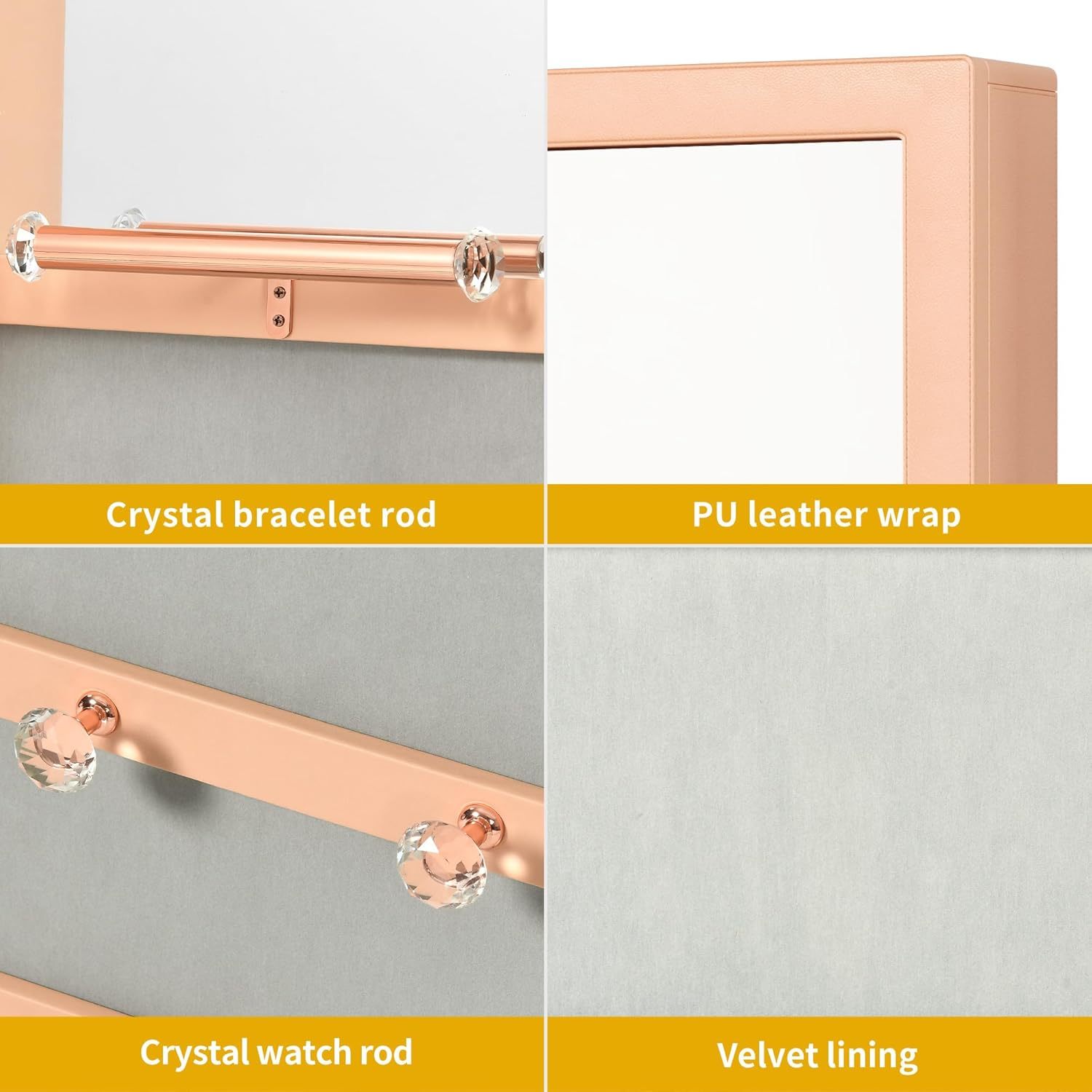Mirror Jewelry Cabinet Wall Mounted Jewelry Cabinet, Door Hanging LED Jewelry Organizer with Full Length Mirror/Built-in Makeup Mirror/4 Drawers