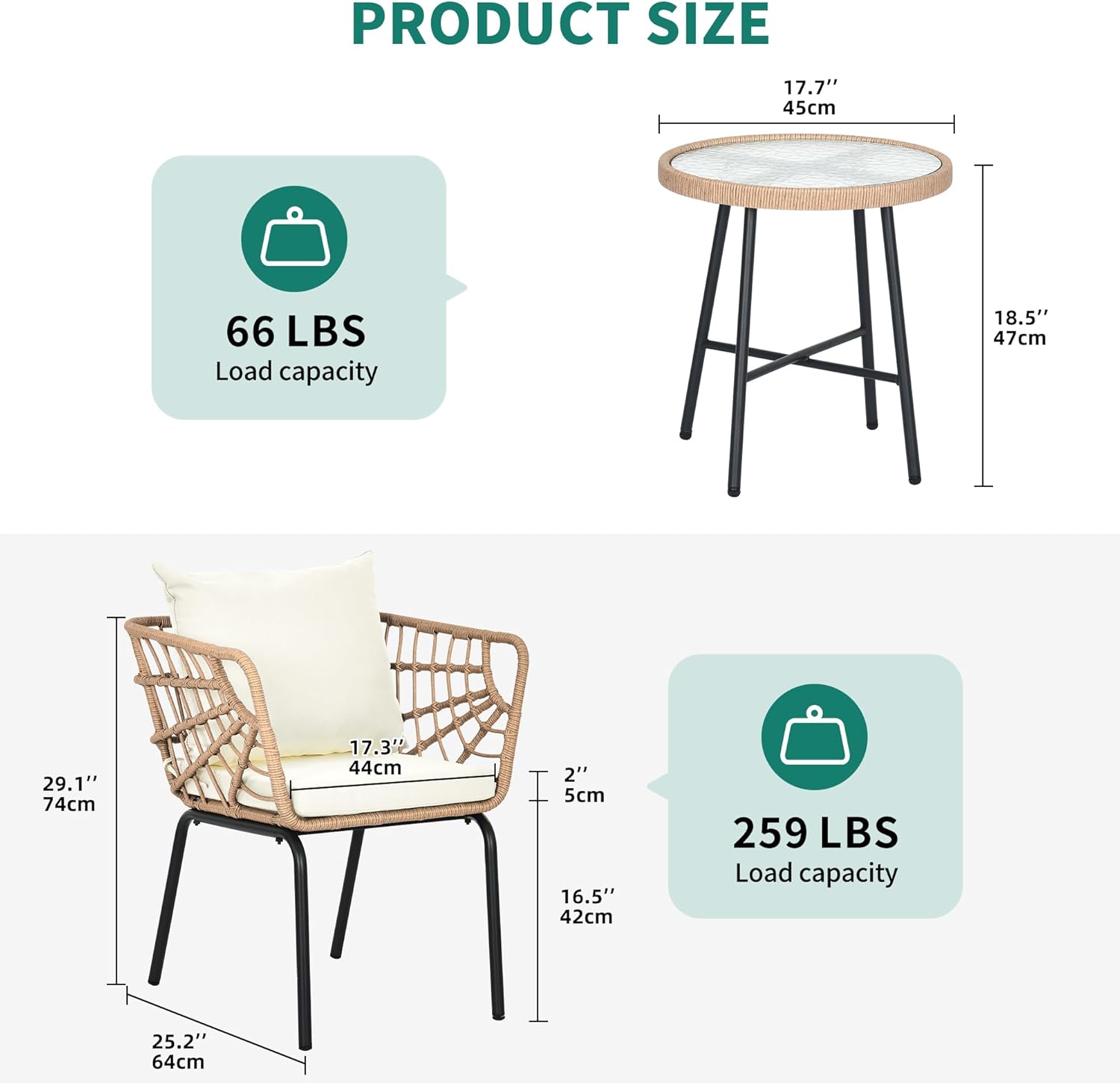 Wicker 3-Piece Outdoor Bistro Set, All-Weather Patio Conversation Set