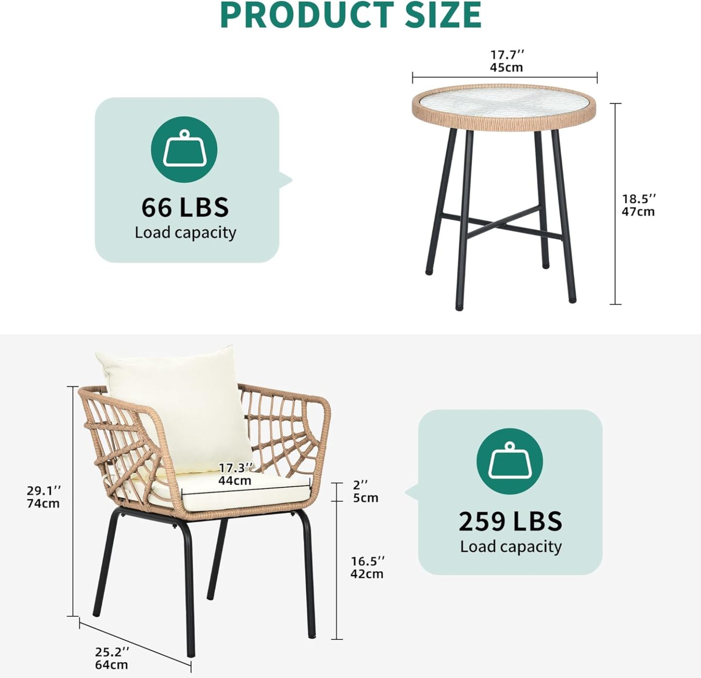 Wicker 3-Piece Outdoor Bistro Set, All-Weather Patio Conversation Set