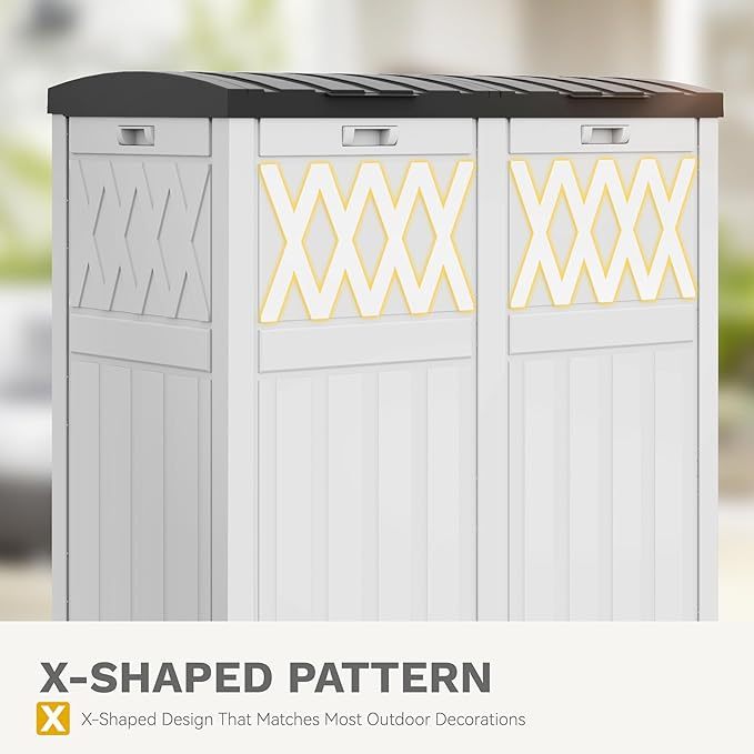 66 Gallon Double-Bin Outdoor Trash Can, Waterproof Resin Garbage Can