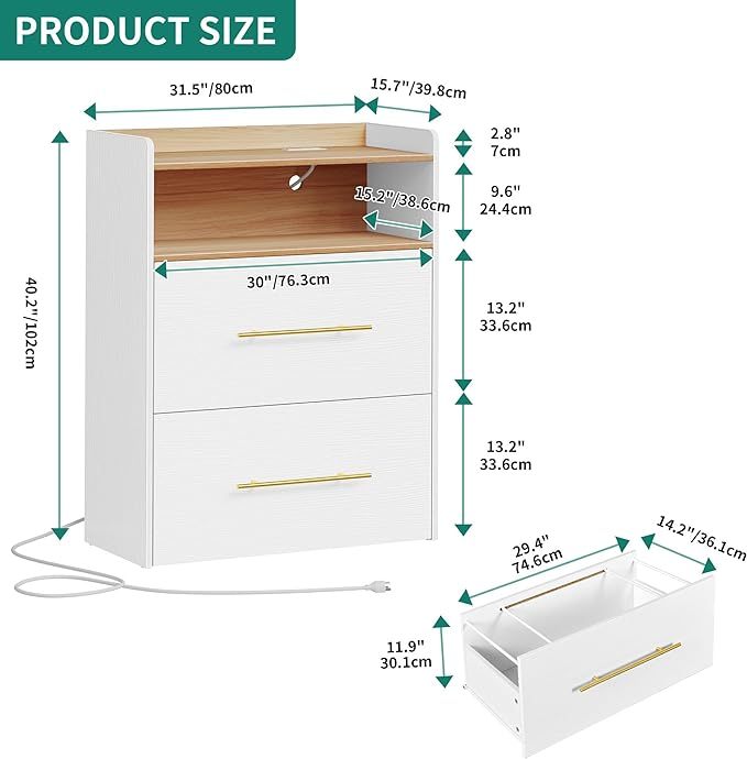 2 Drawer Lateral File Cabinet with Charging Station