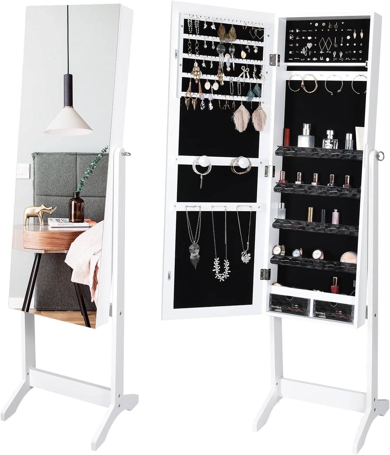 Mirror Jewelry Cabinet, Free Standing Jewelry Armoire Mirror Organizer