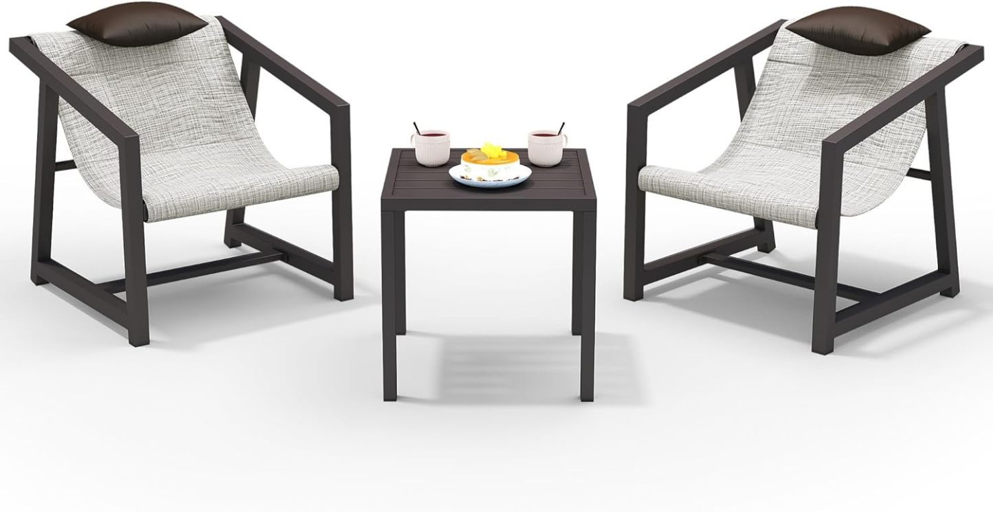 3 Piece Patio Bistro Set, Outdoor Table and Chairs Textile Furniture with Pillows, Front Porch Conversation Set