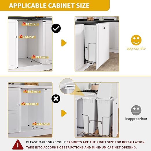 50-Quart Pull-Out Trash Can with Lid Double Bins