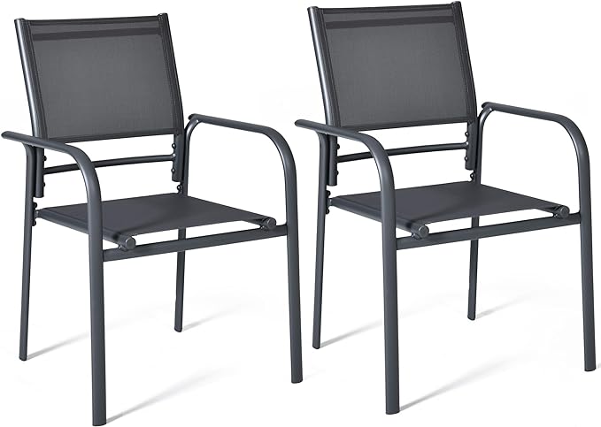 Aluminum Outdoor Dining Chairs Set of 2, Patio Dining Chairs with Armrest