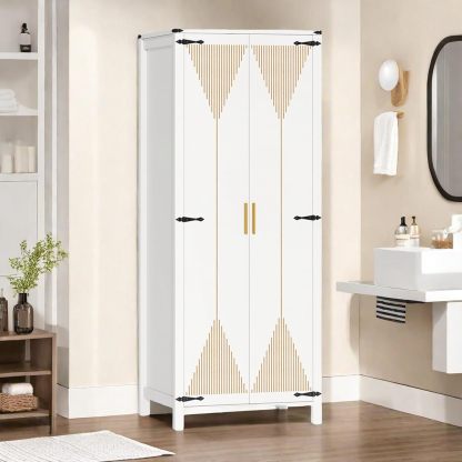 72" Tall Storage Cabinet, Modern Kitchen Pantry Cabinet with Carved Design for Doors ＆ Adjustable Shelves, Freestanding Wooden Storage Cabinet
