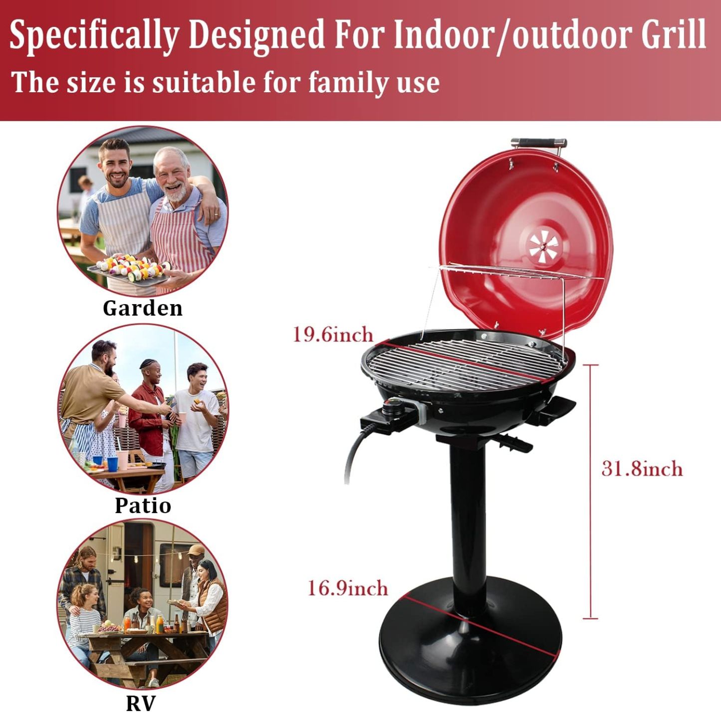 Electric BBQ Grill Techwood 15-Serving Indoor/Outdoor Electric Grill for Indoor & Outdoor Use