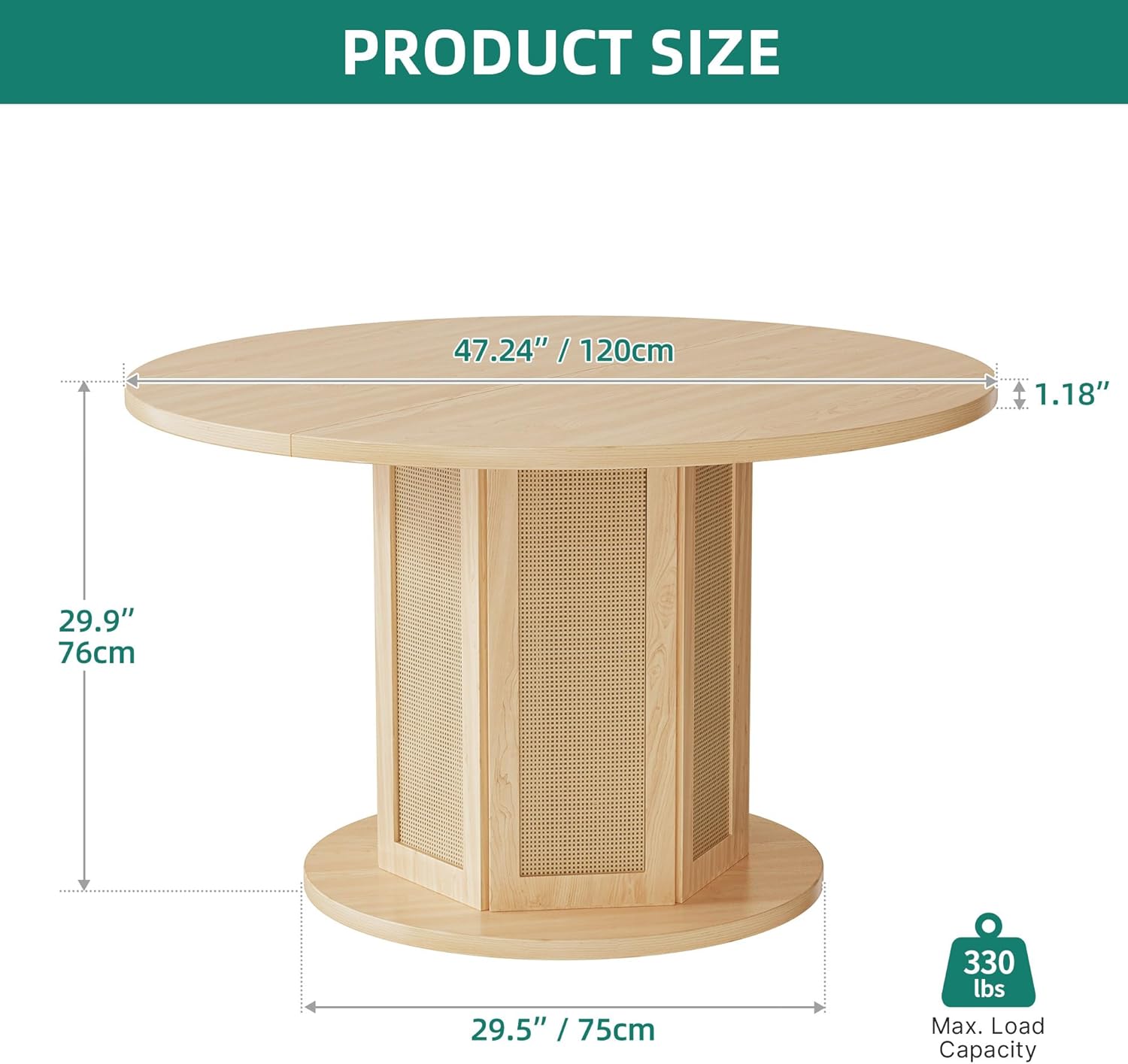 Round Dining Table for 4-6 People Circle Dining Table with Wooden Rattan Base Modern Farmhouse Kitchen Table