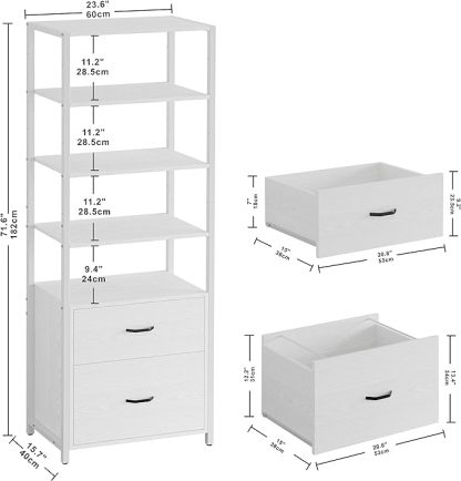 71.6 in Tall Bookshelf 5 Tier, Freestanding Storage Home Office Cabinet Organizer, Rustic Home Decor, White