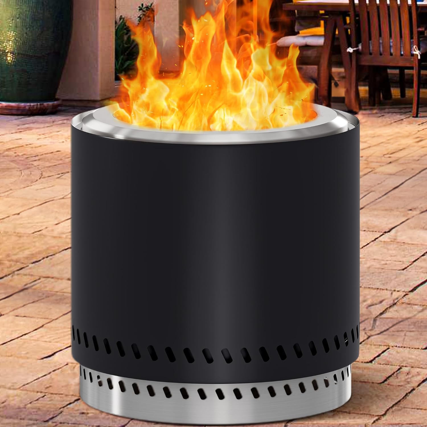Fire Pit Smokeless 15'' Firepits for Outside Patio, Portable Wood Burning Outdoor Fire Pit w/Removable Ash Pan & Carry Bag