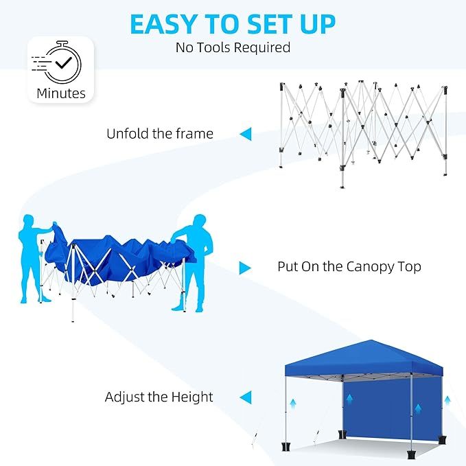 10x10 Pop Up Canopy Instant Canopy Tent with 1 Removable Sidewall