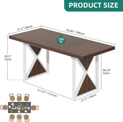 70.8'' Long Dining Table for 6-8 People Farmhouse Rectangular Kitchen Table with Heavy Duty Metal Legs Large Rustic Dinner Table