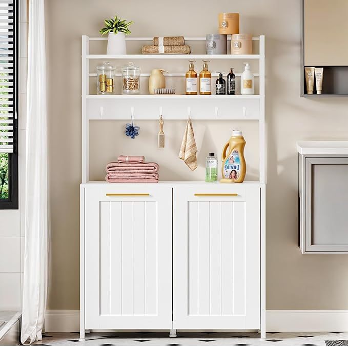 Laundry Hamper with Shelves, 3-Tier Laundry Hamper Cabinet 53" Tilt Out Hamper