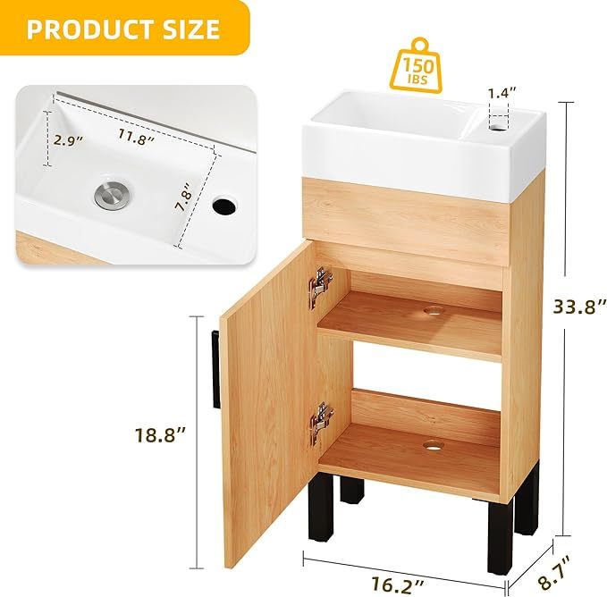 16 Inch Bathroom Vanity Sink Combo for Small Space