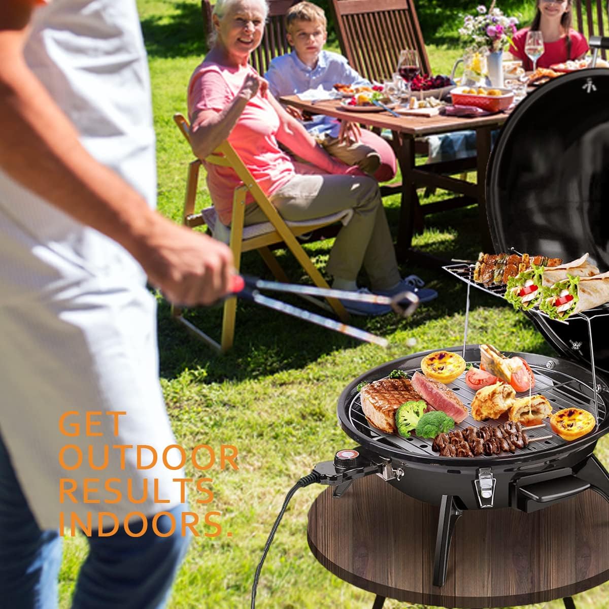 Electric BBQ Grill Techwood 15-Serving Indoor/Outdoor Electric Grill for Indoor & Outdoor Use