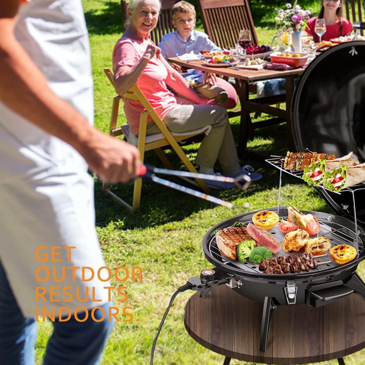 Electric BBQ Grill Techwood 15-Serving Indoor/Outdoor Electric Grill for Indoor & Outdoor Use