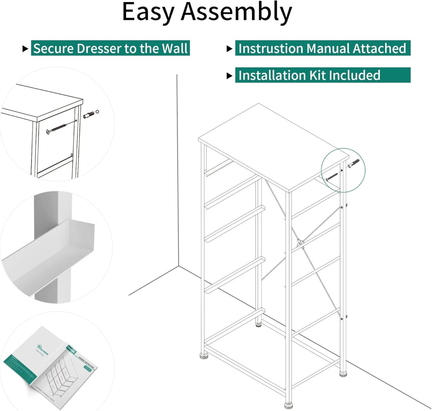 Tall 5 Drawer Dresser - Fabric Storage Tower, Organizer Unit for Bedroom, Living Room, Hallway, Closets