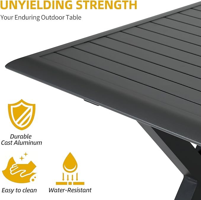 Aluminum Outdoor Dining Table for 8 Person, 71 inch Rectangle Patio Dining Table
