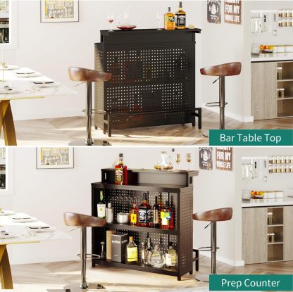Mini Home Bar Unit with Music Sensing LED Light, Liquor Wine Coffee Stand w Counter Tall Bar Table Top Alcohol Storage Shelf Glasses Rack Footrest for Kitchen Pub Living Room