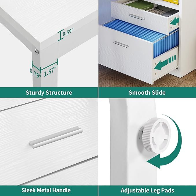 Reversible L Shaped Desk with Drawers, 55" Corner Computer Desk with Power Outlets