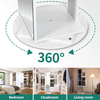 Jewelry Mirror Cabinet with Lights Full Length Mirror Jewelry Armoire LED Jewelry Organizer with 1 Coat Hanger, 4 Hooks, Standing Jewelry Armoires with Storage Shelves
