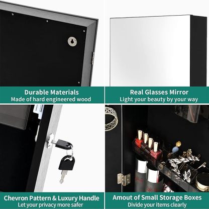 Lockable Jewelry Cabinet Armoire with Mirror, Wall-Mounted Mirror with Jewelry Storage