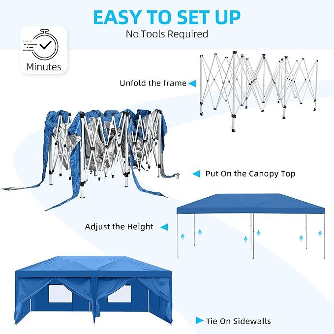 10x20 Pop Up Canopy Tent with 6 Removable Sidewalls, Easy Set-Up Outdoor Patio Canopy with 4 Mesh Windows