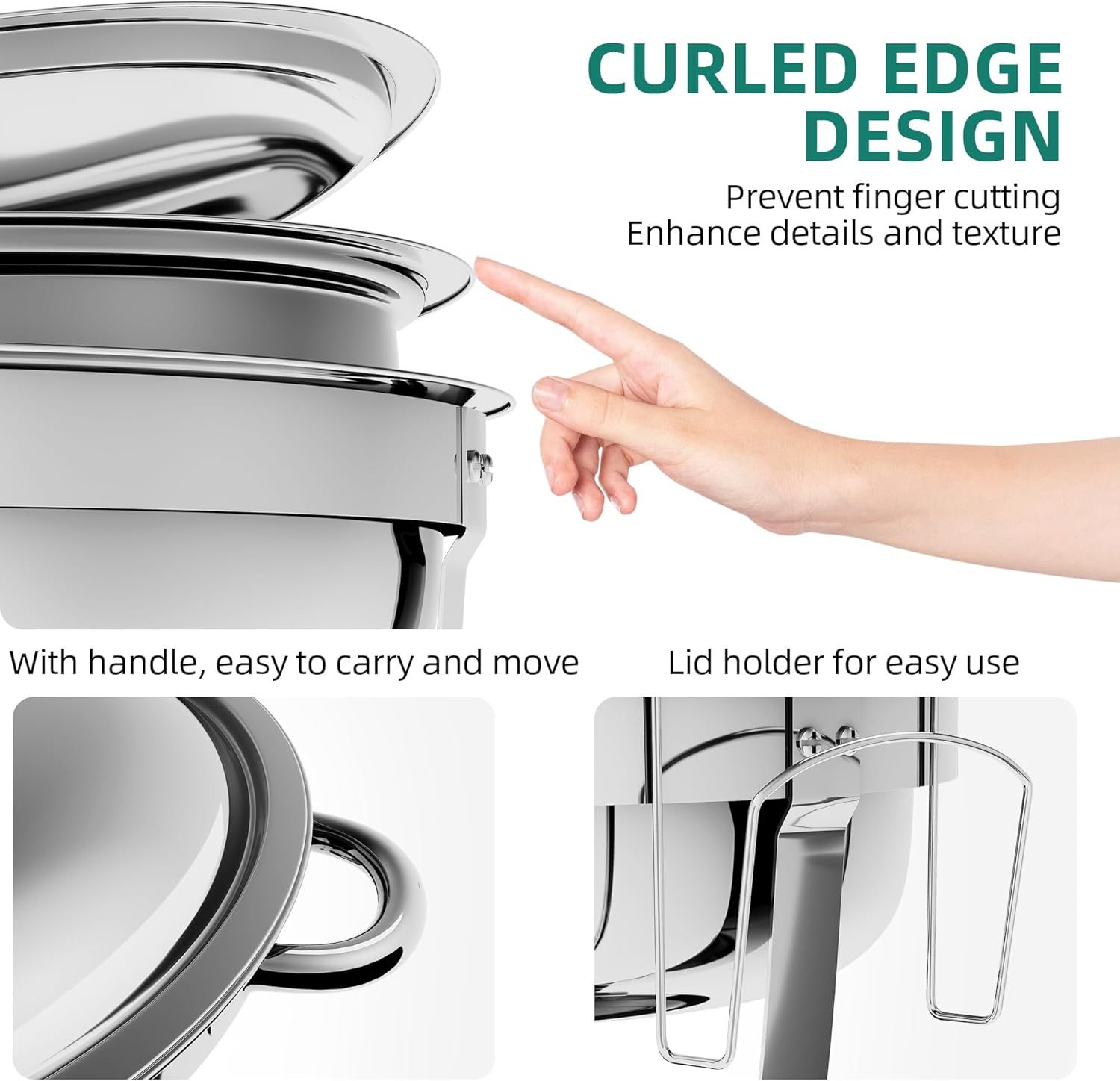 Chafing Dishes for Buffet, 5QT Round Chafing Dishes for Buffet with Lid & Lid Holder, Stainless Steel Chafers and Buffet Warmers Sets