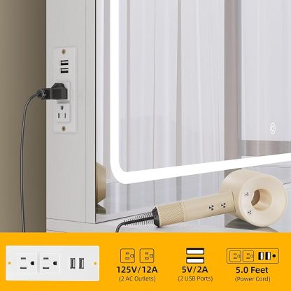 Vanity Desk Set with Large LED Lighted and Mirror & Power Outlet