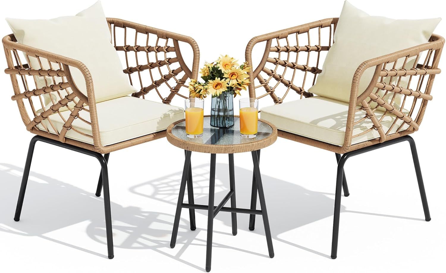 Wicker 3-Piece Outdoor Bistro Set, All-Weather Patio Conversation Set