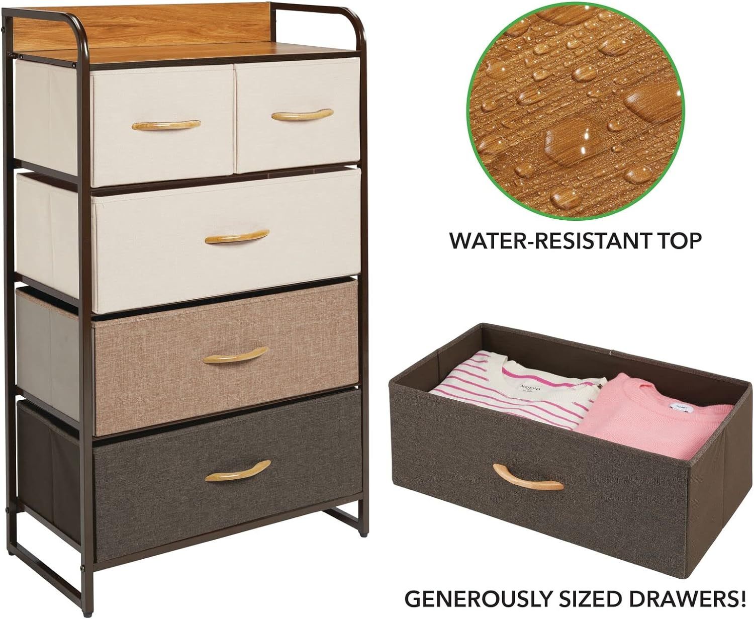 Tall Dresser Storage Chest - Vanity Furniture Cabinet Tower Unit for Bedroom, Office, and Closet - Textured Print - 5 Removable Drawers - Multi/Espresso Brown