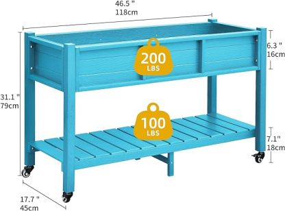 47x18x31in Raised Garden Bed, Weather Resistant Poly Wood Planter Box Stand