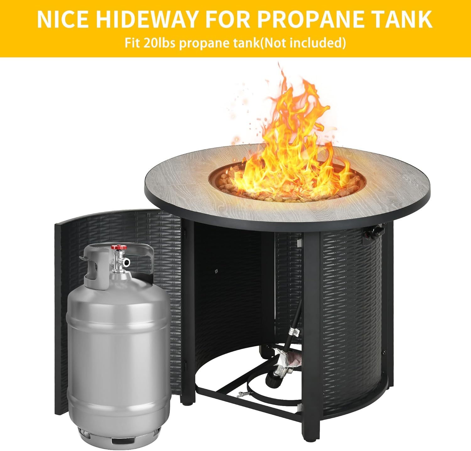 Propane Fire Pit Table 30 Inch Outdoor Round Gas Firepit 50,000 BTU Auto-Ignition Gas Fire Pits for Outside Patio Ceramic Tabletop fire Pit with Lid