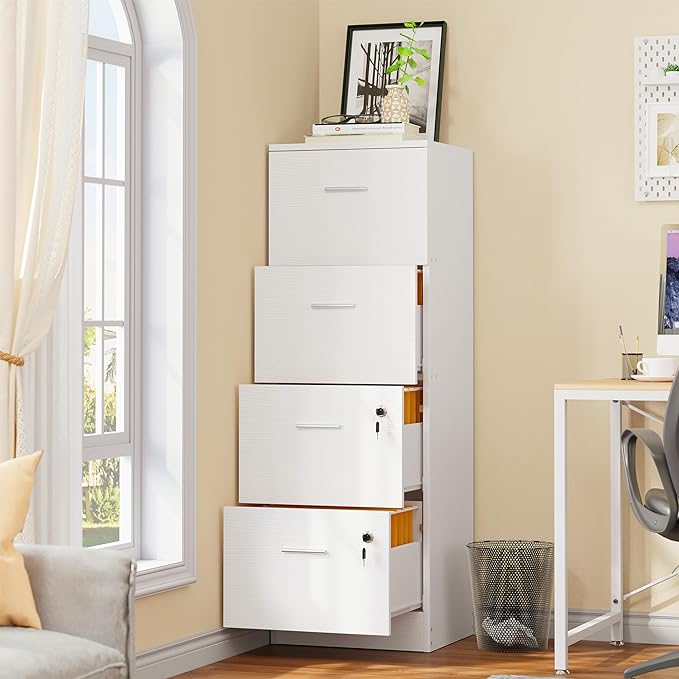 4-Drawer File Cabinet with Lock, Filing Cabinet for Letter A4-Sized Files