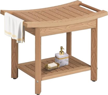 Poly Lumber Shower Bench, Shower Stool with Handles Storage Shelf