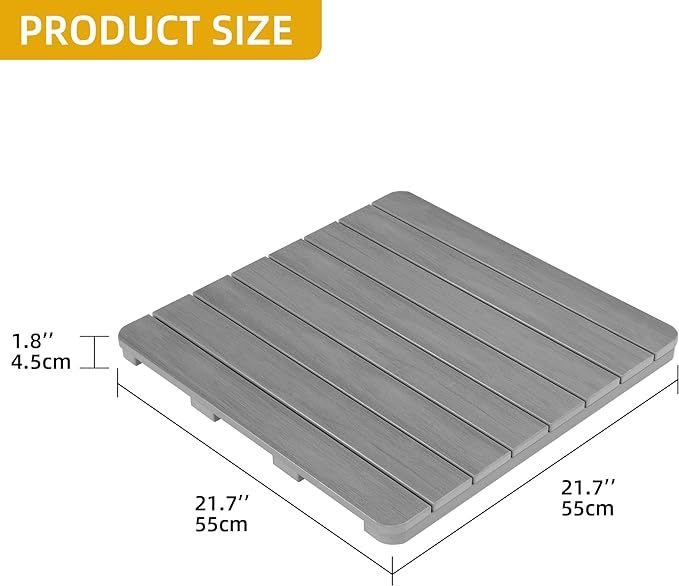 Bath Mat, Non Slip Poly Lumber Shower Mat, Square Floor Mat