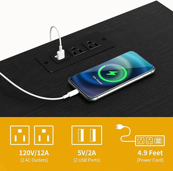 Natural Rattan Nightstands Set of 2 with Charging Station