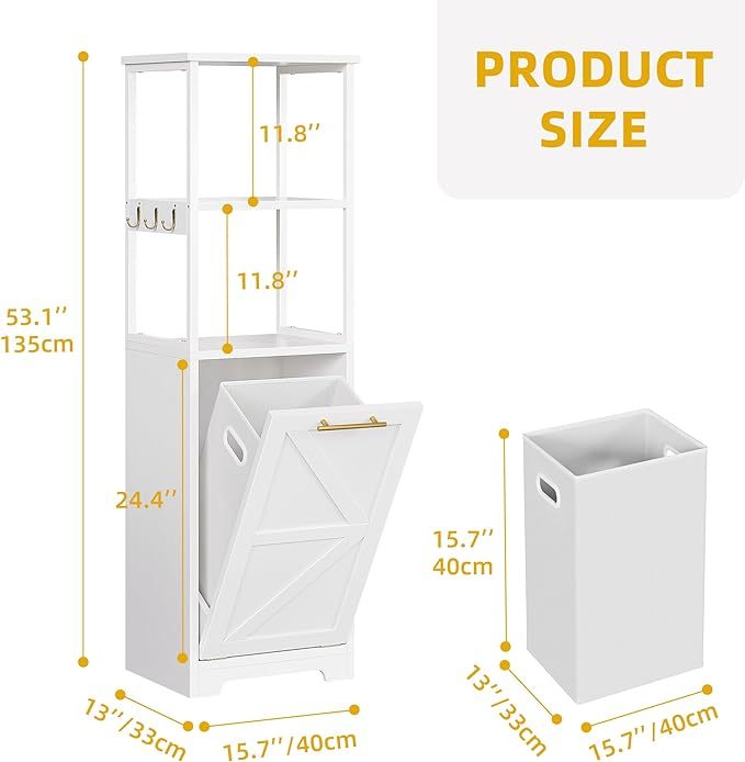 Tilt Out Laundry Hamper, Hidden Laundry Hamper Cabinet and 3-Tier Storage Shelves with Removable Laundry Basket