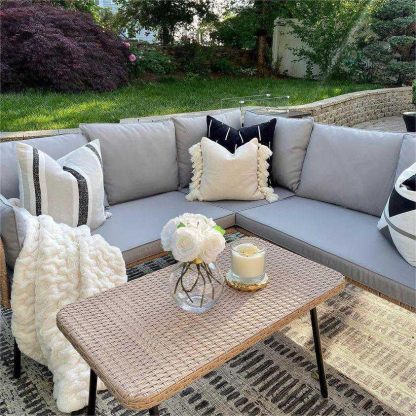 4 Pieces Patio Furniture Set, Outdoor Wicker Conversation Sectional L-Shaped Sofa with 5 Seater