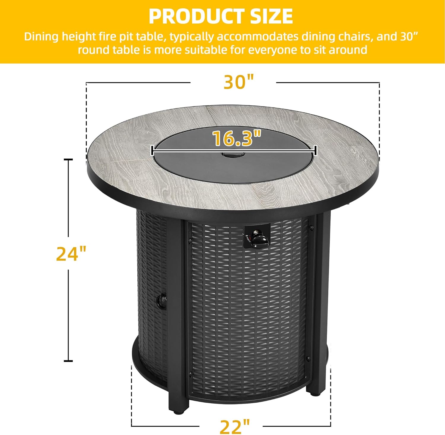 Propane Fire Pit Table 30 Inch Outdoor Round Gas Firepit 50,000 BTU Auto-Ignition Gas Fire Pits for Outside Patio Ceramic Tabletop fire Pit with Lid
