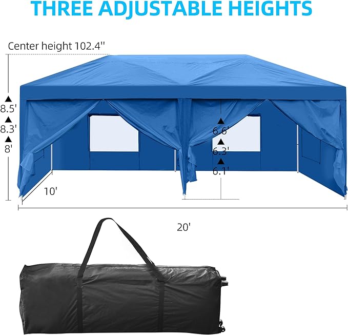 10x20 Pop Up Canopy Tent with 6 Removable Sidewalls, Easy Set-Up Outdoor Patio Canopy with 4 Mesh Windows