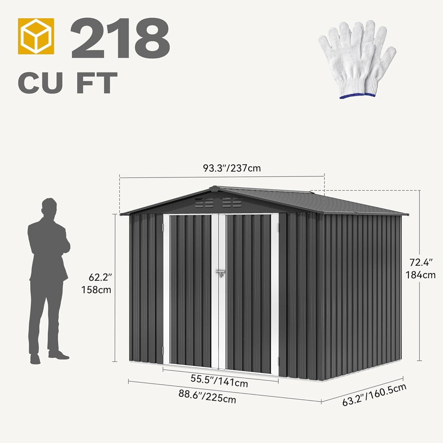 8x6 FT Outdoor Storage Shed, Large Metal Tool Sheds