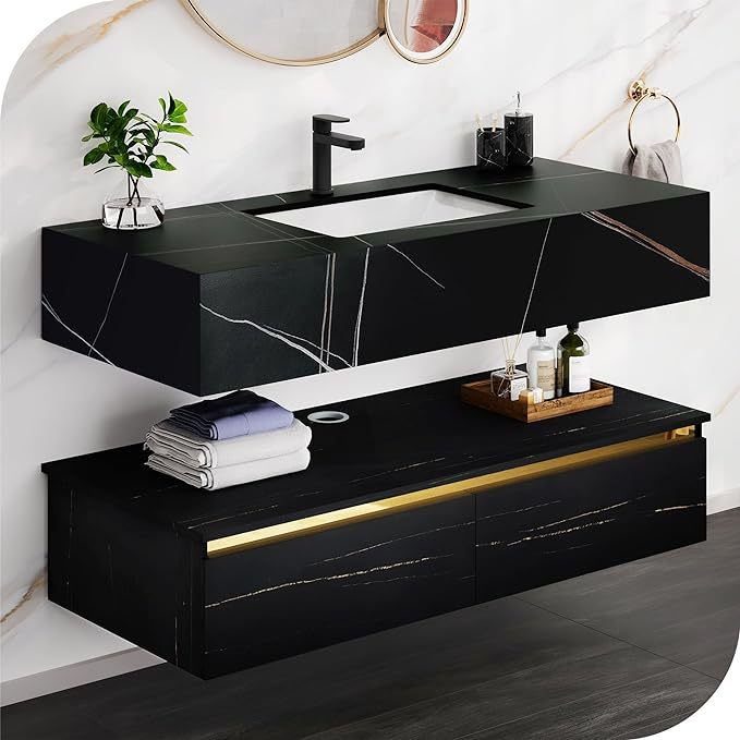 48 Inch Floating Bathroom Vanity, Wall Mounted Bathroom Vanity with Ceramic Basin Sink