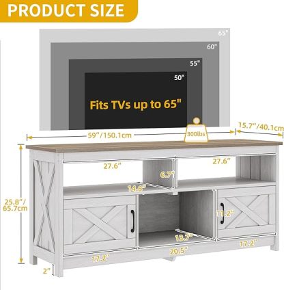 Farmhouse TV Console, TV Stand with Power Outlets for TVs up to 65 Inch
