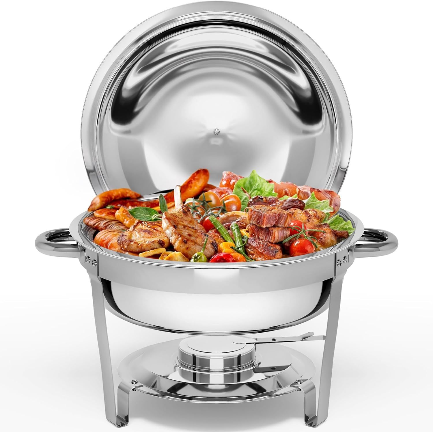 Chafing Dishes for Buffet, 5QT Round Chafing Dishes for Buffet with Lid & Lid Holder, Stainless Steel Chafers and Buffet Warmers Sets